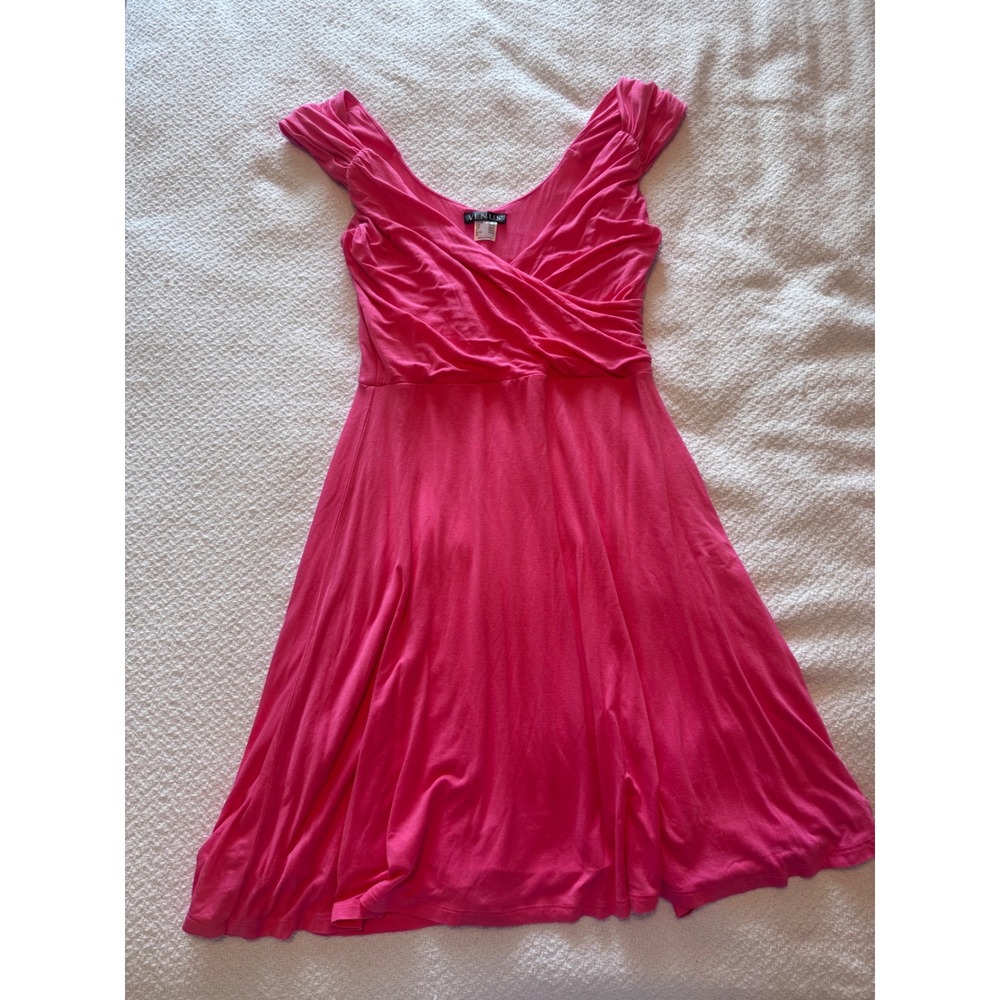 Venus Pink Surplice Cap Sleeve Fit and Flare A-Line Dress Small